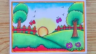 Garden scenery drawing easy| How to draw Garden Scenery drawing| Flower Garden Scenery drawing easy