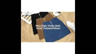 Fine High Waist Gold Zip Front Pocketed Skort