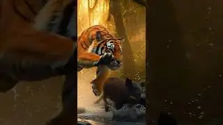 Misty Ascent: Tiger vs. Boar in the Indonesian Wild #tiger