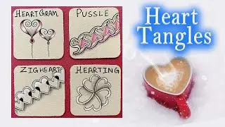 Heart Tangles - HeartGram, Pussle, Zigheart, Hearting - How to draw - Tangle Marathon - Day #16