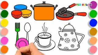 Draw and color kitchen utensils for children | Drawing and coloring