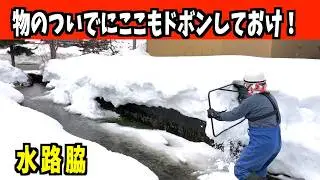 【ドボン】2026-01-17（土）水路脇と池周りもドボンだ！次の大雪・ドカ雪が来る前に！　武七の除雪・雪かき日記　snow removal ASMR