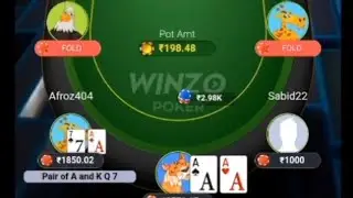 Winzo poker 1K table Game play