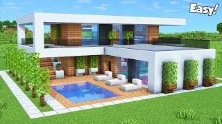 Minecraft: How to Build a Modern House Tutorial (Easy) #64 - Interior in Description!