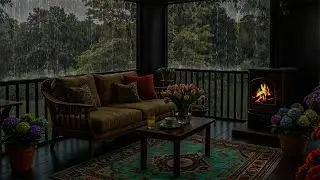 No Ads, Soothing Thunder & Crackling Fire🔥Rainy Spring Balcony ASMR for Ultimate Calm & Deep Sleep