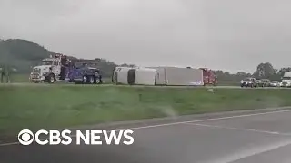 Multiple big-rigs flip over during powerful Wisconsin storm