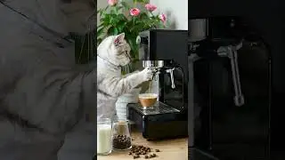 Cat making coffee