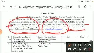 CRSU UNIVERSITY JIND:UMC HEARING notice For B.ED,B.PED,D.PED,M.ED,B.EL.ED etc