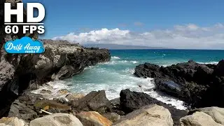 Hawaiian Waves and Cliffs HD Screensaver 60fps 15 Minutes Static Camera