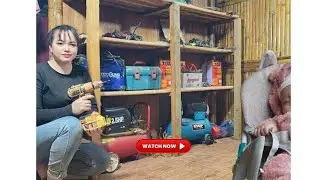 Kim Chon together make shelves for machines and clean the house