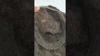 lace base clear poly at back an sides, Dark brown with 40% synthetic grey human hair mens toupee