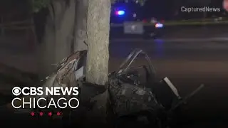 Car split into three pieces in crash in Aurora, Illinois