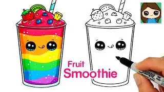 How to Draw a Rainbow Fruit Smoothie 🍓 Cute Drink Art