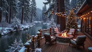Cozy Winter Cabin Ambience ❄️ Fireplace, Snowfall & Christmas Warmth