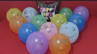 FUN SATISFYING HAPPY BIRTHDAY MYLAR BALLOON AND LOT'S OF  EMOJI BALLOON POPPING # SATISFYING VIDEO