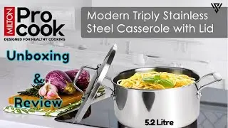 MILTON Pro cook Triply Stainless Steel Casserole with Lid, 24 cm / 5.2 Litre #vinodsworld