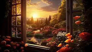 Sunset Window Rain & Gentle Stream (30 Minutes) - 4K Static Loop