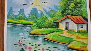 How to draw a natural landscape with water colour || how to paint a natural seen easyly