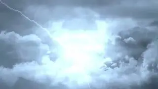 This animated motion background features dark storm clouds and striking lightning bolts