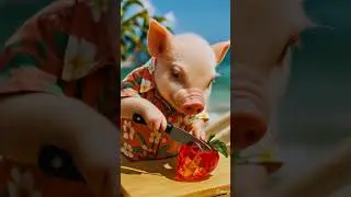 ASMR Adorable Piglet Slices Crystal Strawberry on the Beach🍓 #cute #pig #cuteanimals