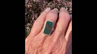 Art Deco 18K White Gold Filigree Bloodstone Ring