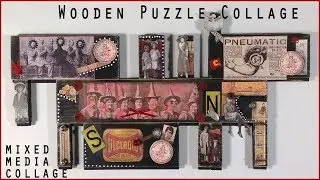 Art Collage on Scrap Wood Paneling with Vintage Ephemera and Hardware