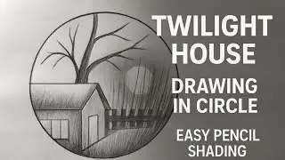 Moonlight House Drawing in Circle | Easy Pencil Shading Tutorial for Beginners