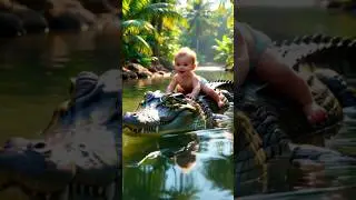 Dangerous crocodile and baby doing fun  #baby #crocodile #fun #emotional #dangerious #river #rare