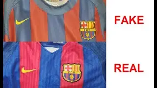 Lionel Messi Barcelona jersey real vs fake. How to spot counterfeit FC Barcelona kit
