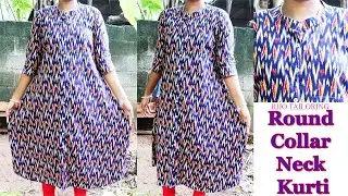 Round collar neck kurti cutting and stitching in tamil | front open collar kurti | A line kurti