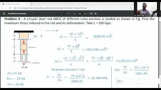 Problem 3)-Maximum stresses & elongation in  rod/ Deformation in rod/Simple stress and strain