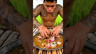 Dirty Shrimp Salad by the River | Spicy ASMR Outdoor Cooking #Primitive #Cooking #ASMR #Shrimp