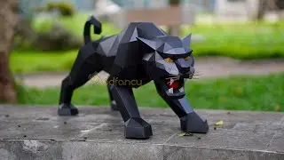 DIY Angry Black Panther Papercraft &ndash; Low Poly 3D Sculpture with SVG & PDF Templates
