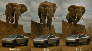 Kling vs Sora vs PixVerse | AI Video Showdown: Elephant Jumps on Tesla Cybertruck!