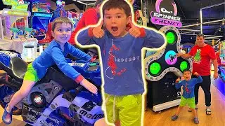 Dad and Aston Have Fun At Gaming Center For Children | Kids Entertainment Videos