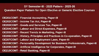 Second Year, Sem III - Question Paper Pattern for Open Elective Courses  for Arts & Science Faculty