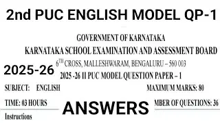 2nd puc English model question paper 1 key answers 2025-26
