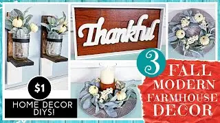 3 DOLLAR TREE DIY Modern Farmhouse Home Decor | High End | Thankful Sign | Wall Sconces |Fall Wreath