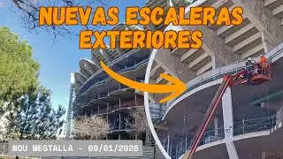 Vlog Nou Mestalla - 09/01/2026 | Preparativos en marcha: instalaci&oacute;n de las escaleras exteriores