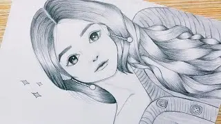 how to draw a girl with free hair||drawing tutorial || pencil girl drawing for beginners