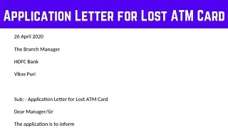 How to write Letter for lost ATM card  | Request New ATM card in English