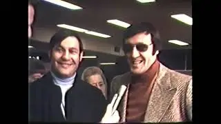 Boston Bruins Phil Esposito, Johnny Bucyk interviewed at airport on record-setting goals, March 1971