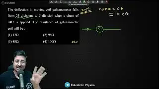 The deflection in moving coil galvanometer falls from 25 divisions to 5 division when a shunt of 24
