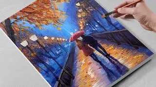 Paint a Romantic Couple in the Rain 🎨 | Step-by-Step Acrylic Painting for Beginners