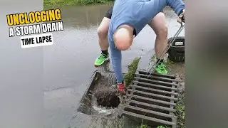 #046-1  - Time Lapse -  Unclogging a storm drain after rain in Germany