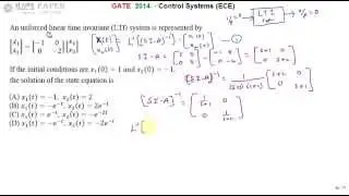 GATE 2014 ECE Solution of State equations of unforced LTI system with initial conditions