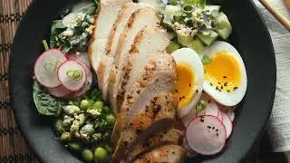 Black Garlic Chicken Bowl with Miso-Parmesan Dressing