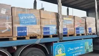 Aid trucks enter the Gaza Strip via Rafah, heading to Kerem Shalom for Israeli inspection