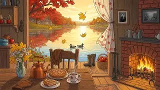 Warm Autumn Afternoon by the Lake with Oldies Playing in Another Room (Fireplace & Crackling)
