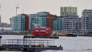 You don't see this  everyday!! Routemaster Busses on the Thames + Music from every window, Greenwich
